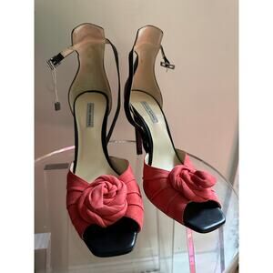 Gianni Marra Italy leather high heels sandals red black stilettos Sz 40